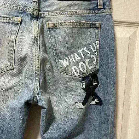 Zara Looney Tunes Distressed Ankle Jeans Sz 2 - Picture 15 of 15